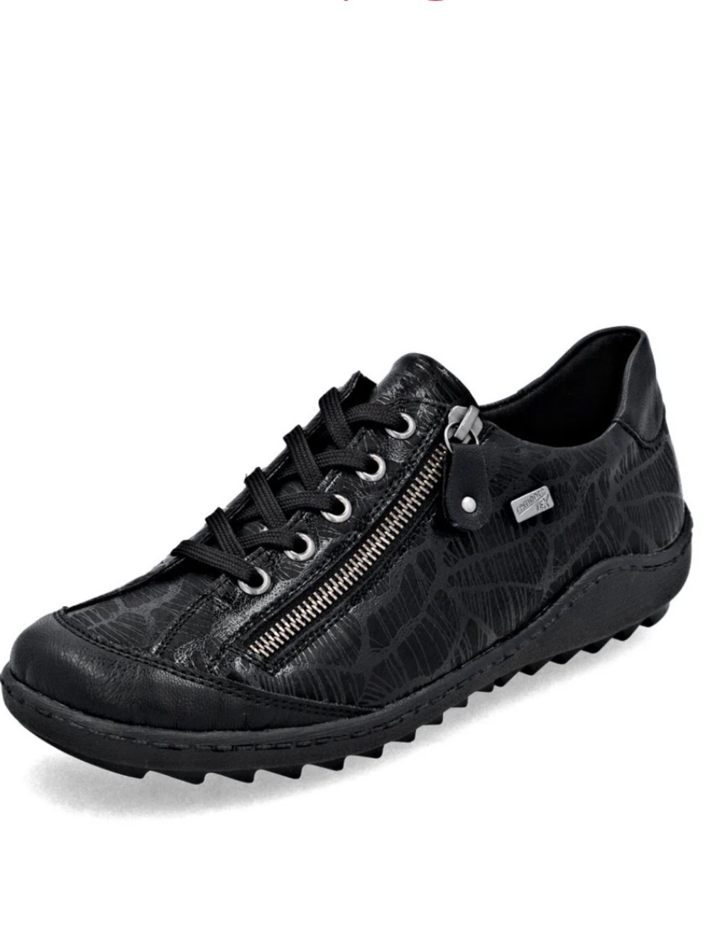 Rieker Ladies Black Lace-Up Sneaker with Side Zip